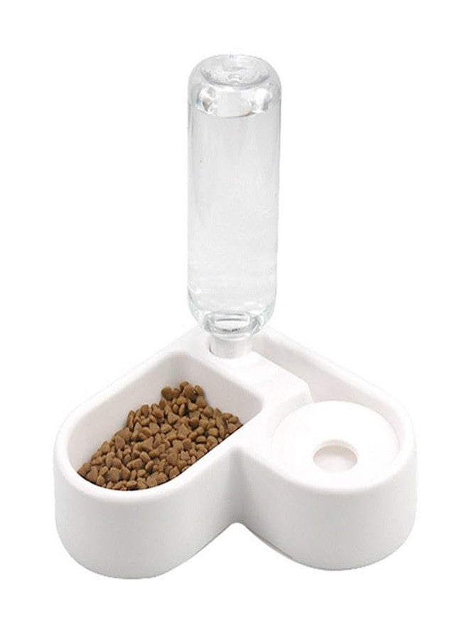Envop Pet Bowl and Water Bowl Set Automatic Water Bottle for Dogs Cats Space Saving Damp Proof Design Love Shape Lightweight Material Multi-Purpose Food and Water Container White. - Image 1